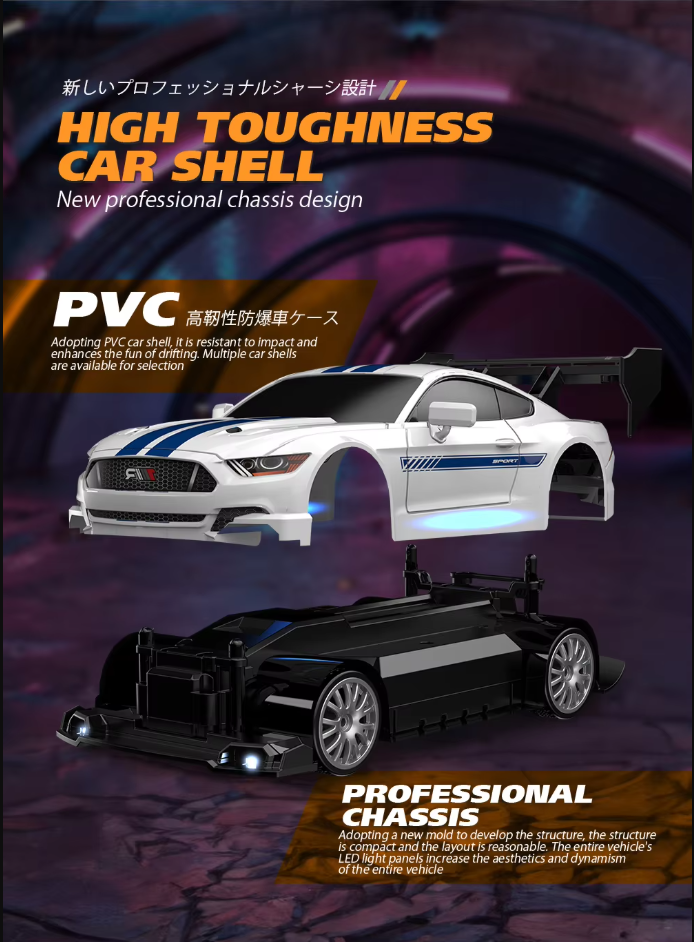 🏎️ 1:24 Drift Racing RC Car – Dual Motor 4WD with LED Lights & Replaceable Tires