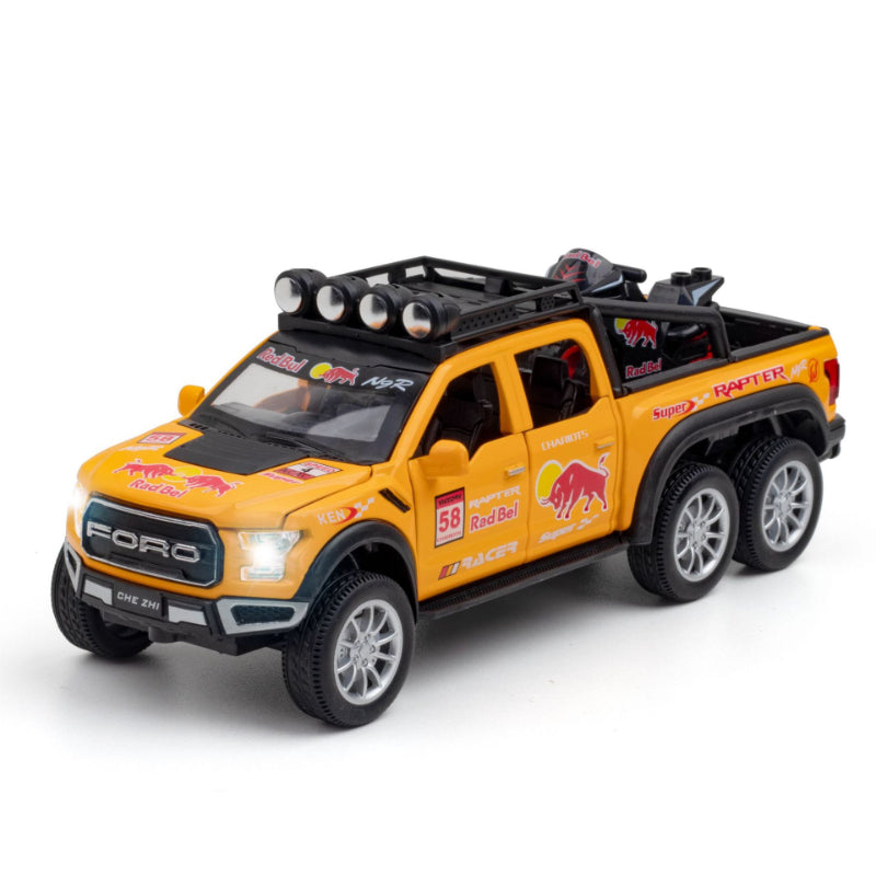 Red Bull Diecast Ford Raptor F150 6X6 Pickup Metal Model Pull Back With Light & Sound