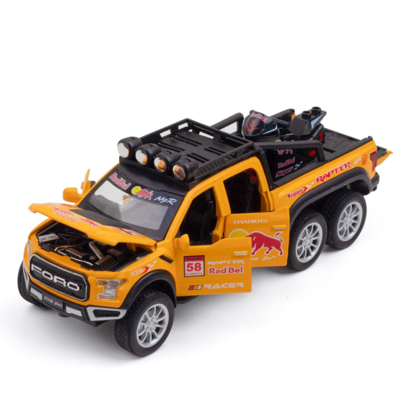 Red Bull Diecast Ford Raptor F150 6X6 Pickup Metal Model Pull Back With Light & Sound