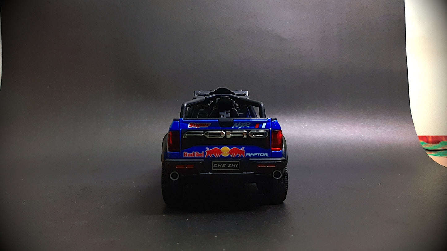 Red Bull Diecast Ford Raptor F150 6X6 Pickup Metal Model Pull Back With Light & Sound