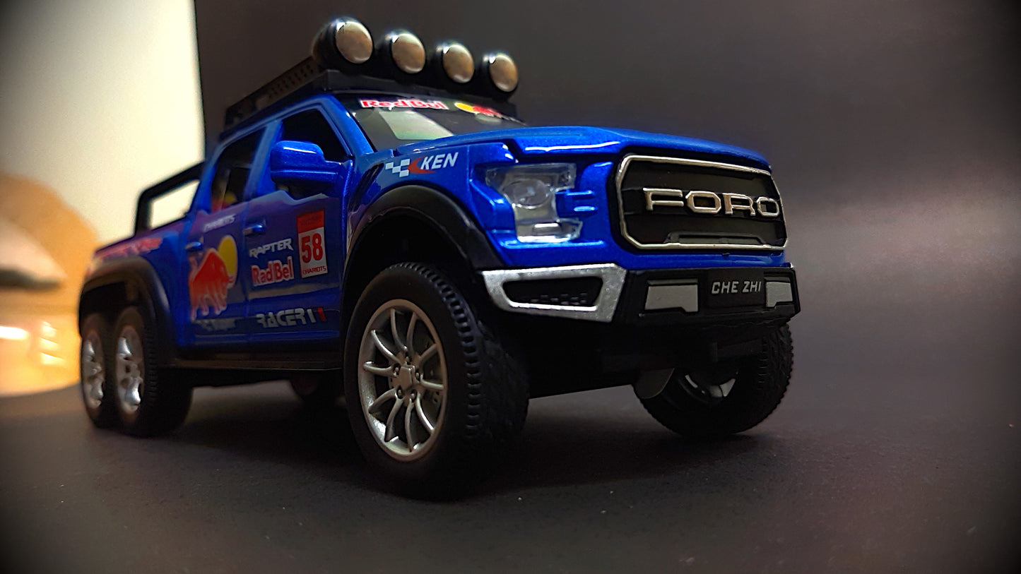 Red Bull Diecast Ford Raptor F150 6X6 Pickup Metal Model Pull Back With Light & Sound