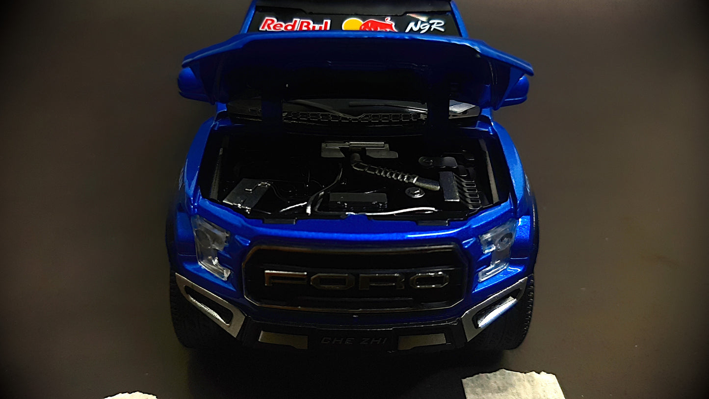 Red Bull Diecast Ford Raptor F150 6X6 Pickup Metal Model Pull Back With Light & Sound