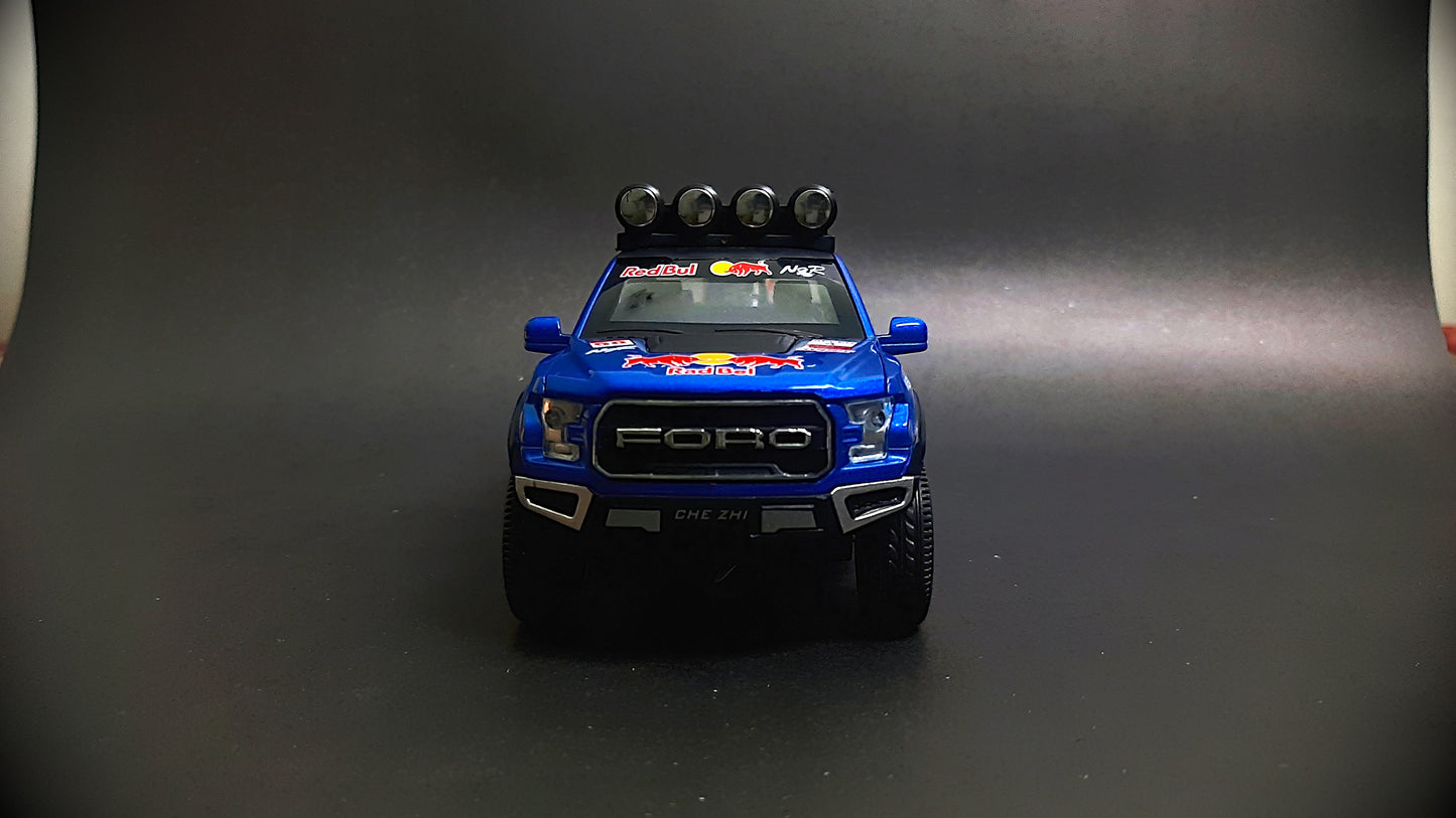 Red Bull Diecast Ford Raptor F150 6X6 Pickup Metal Model Pull Back With Light & Sound