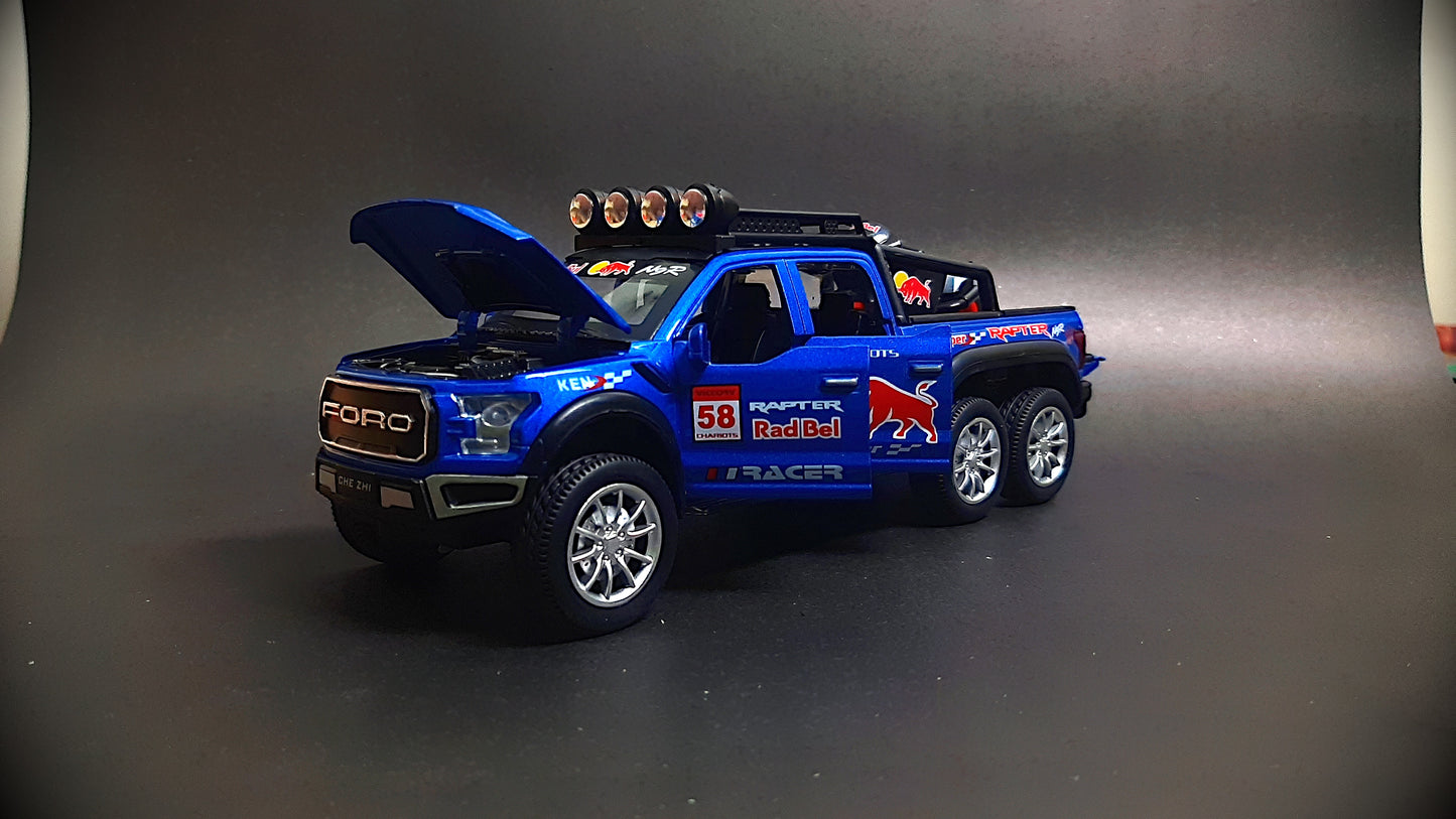 Red Bull Diecast Ford Raptor F150 6X6 Pickup Metal Model Pull Back With Light & Sound