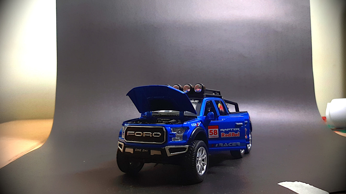 Red Bull Diecast Ford Raptor F150 6X6 Pickup Metal Model Pull Back With Light & Sound