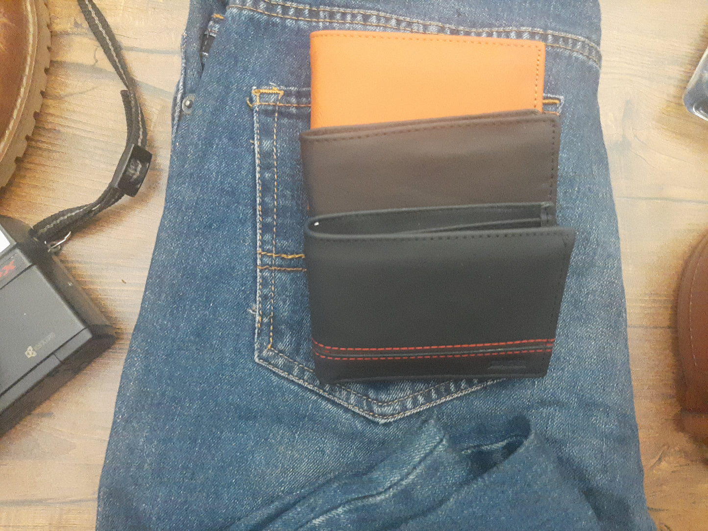 Genuine Leather Wallet with Red Strip