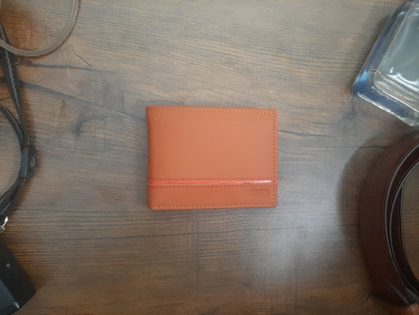 Genuine Leather Wallet with Red Strip