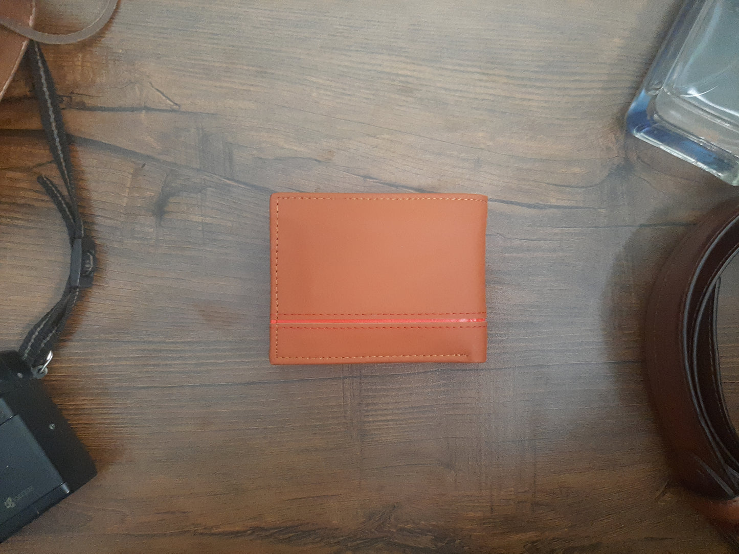 Genuine Leather Wallet with Red Strip