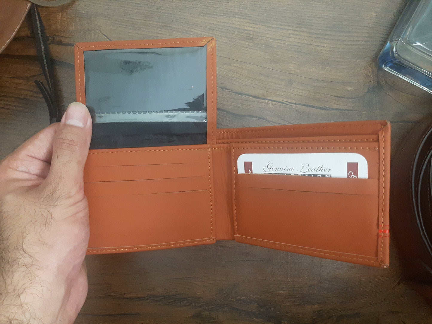 Genuine Leather Wallet with Red Strip