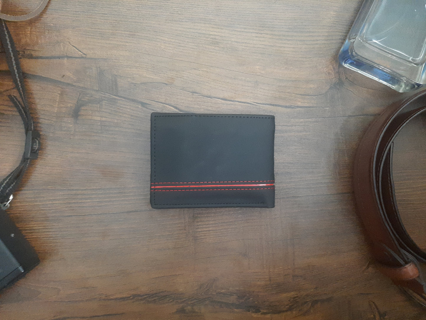 Genuine Leather Wallet with Red Strip