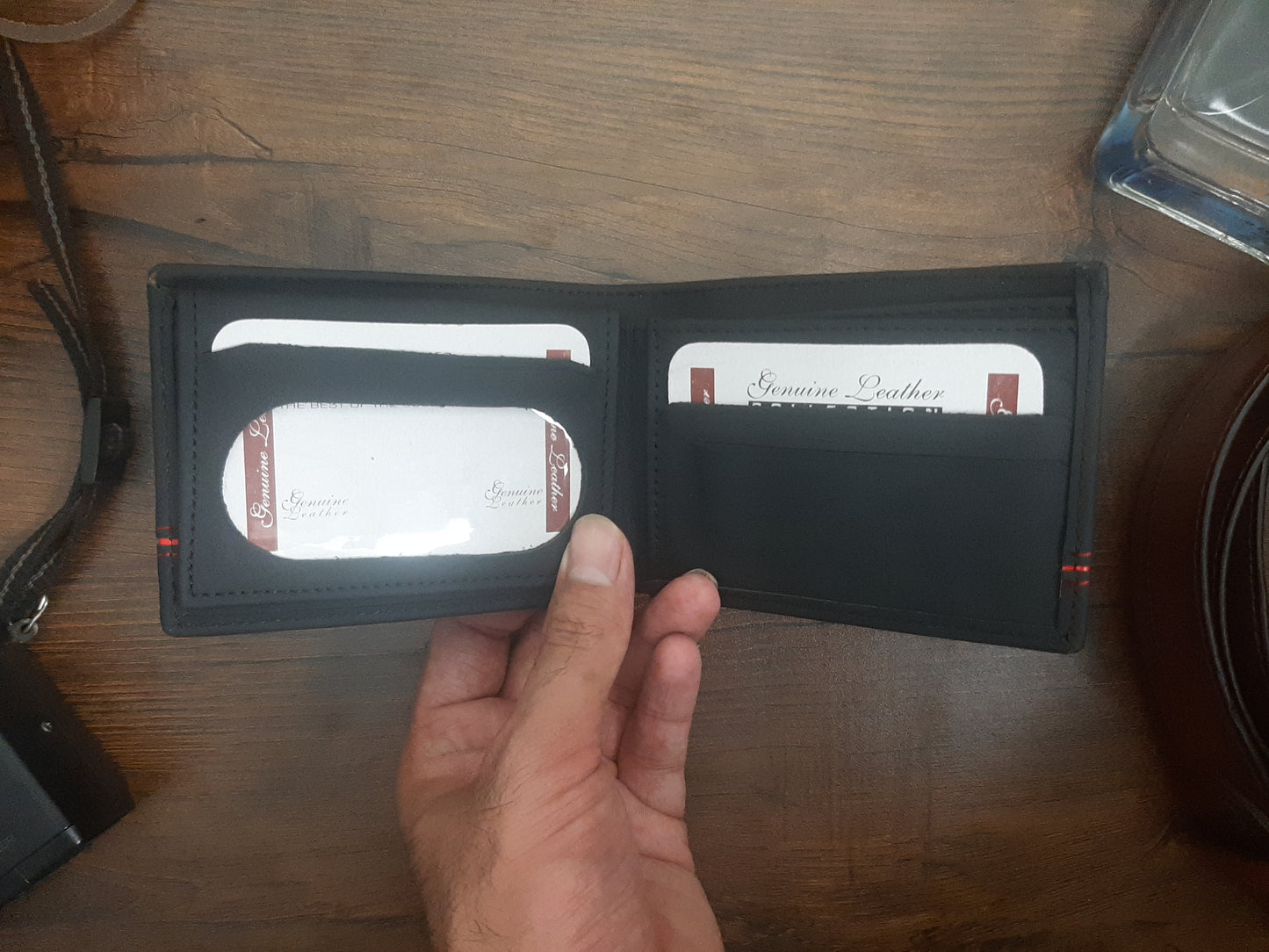 Genuine Leather Wallet with Red Strip