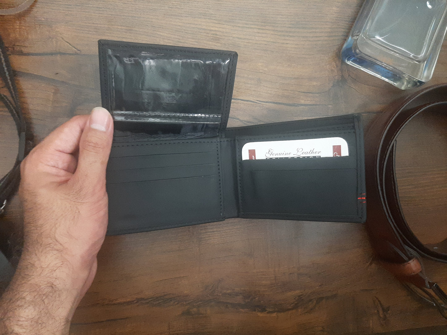 Genuine Leather Wallet with Red Strip