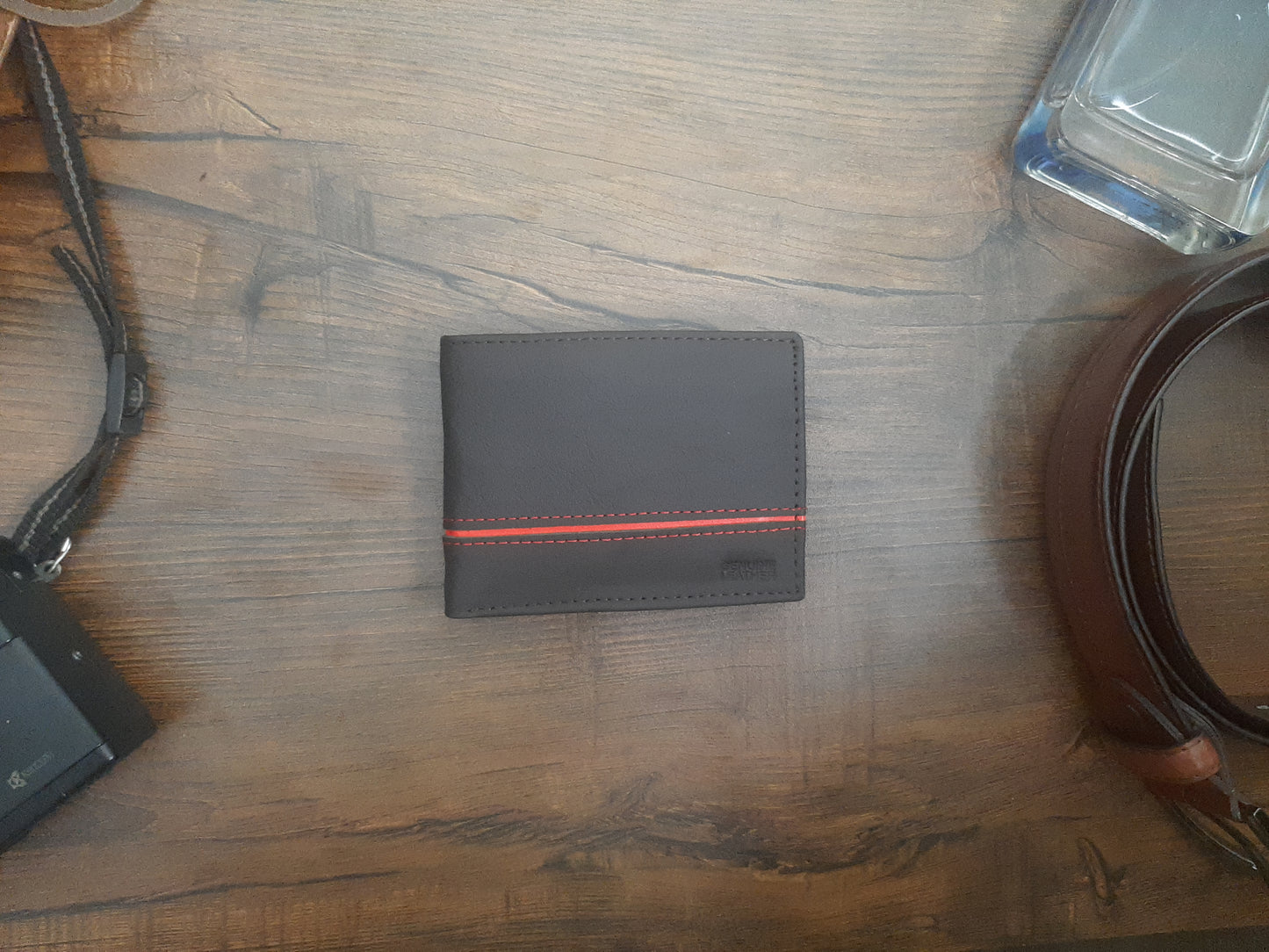 Genuine Leather Wallet with Red Strip