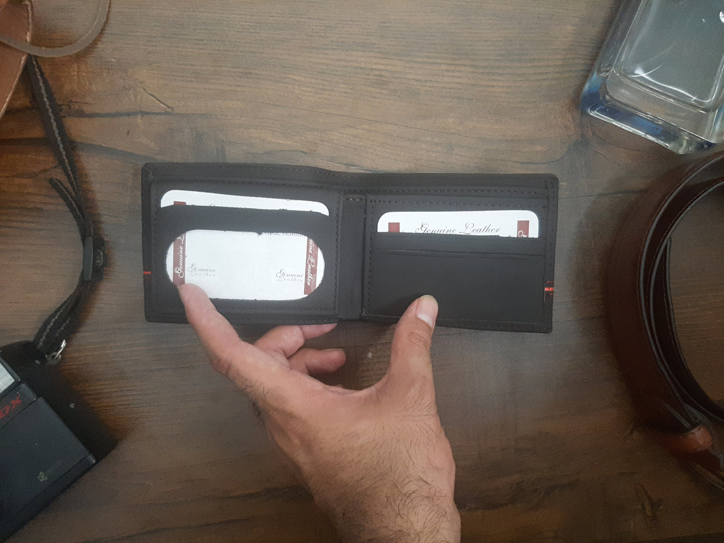 Genuine Leather Wallet with Red Strip