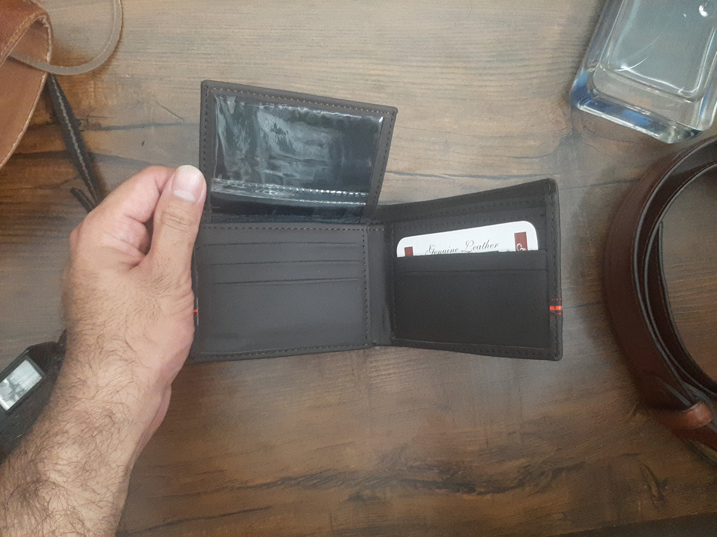 Genuine Leather Wallet with Red Strip