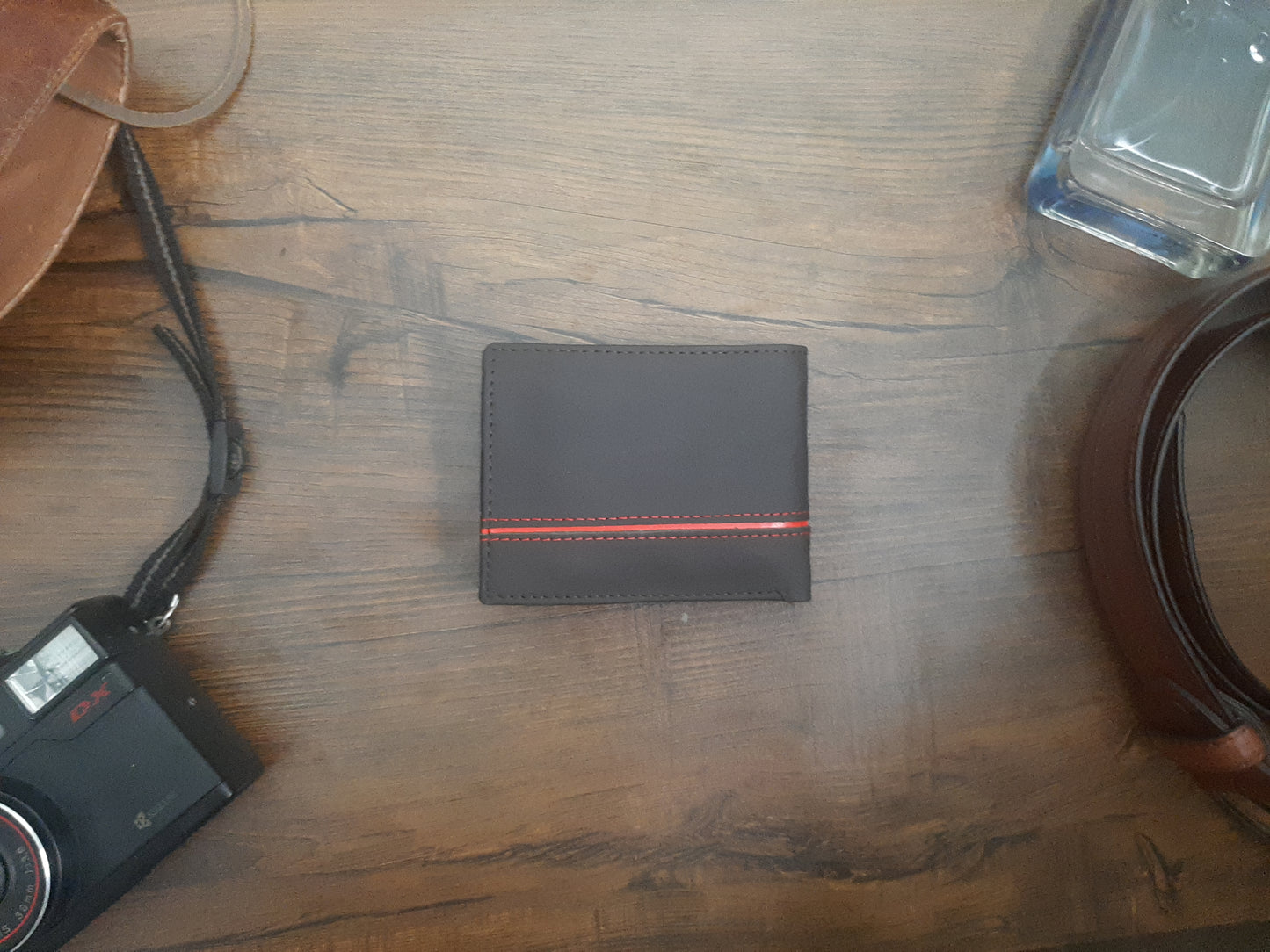 Genuine Leather Wallet with Red Strip