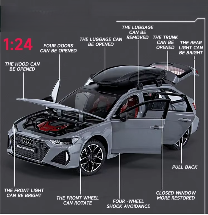 1:24 Diecast Audi RS6 Model Car with Roof Luggage Compartment