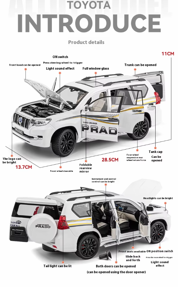 🚙 1:18 Scale Toyota Land Cruiser Prado Diecast Model – The Ultimate Collectible!